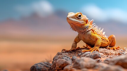 Fototapeta premium Spiny Tailed Lizard Basking on a Sunlit Desert Rock Its Tough Armored Tail Providing Protection from Predators
