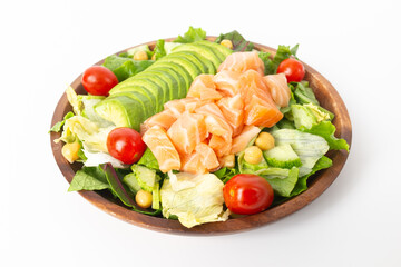 Avocado and Salmon Salad on a White Background