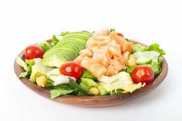 Avocado and Salmon Salad on a White Background