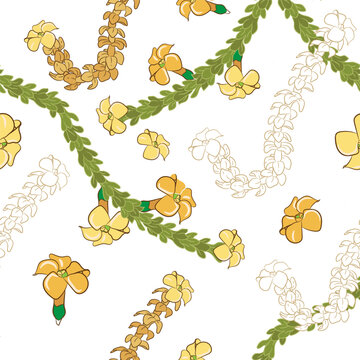 Hawaiian puakenikeni flowers lie seamless  vector pattern