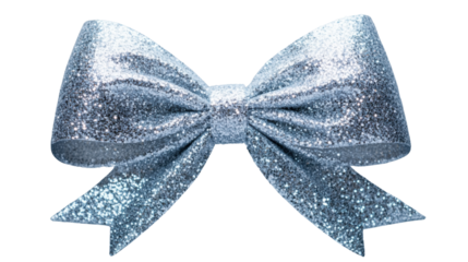 Shiny light blue glittery bow isolated on transparent background