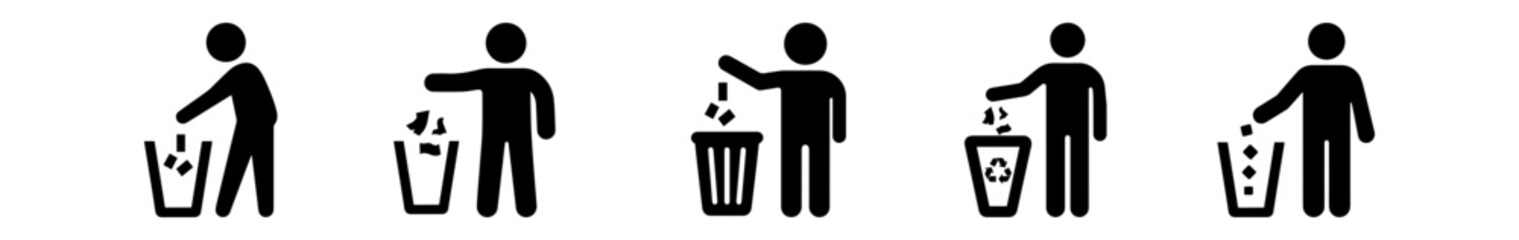 Trash Disposal Icons – Waste Management and Clean Environment Symbols