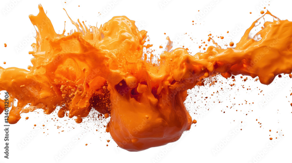 Poster orange paint splashing and exploding with transparent background
