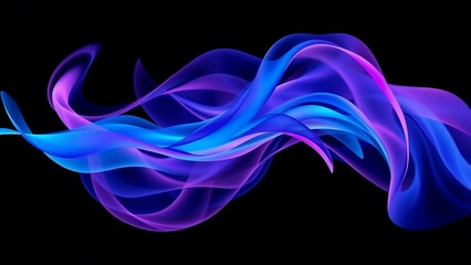 Abstract Colorful Flowing Ribbons on Black Background