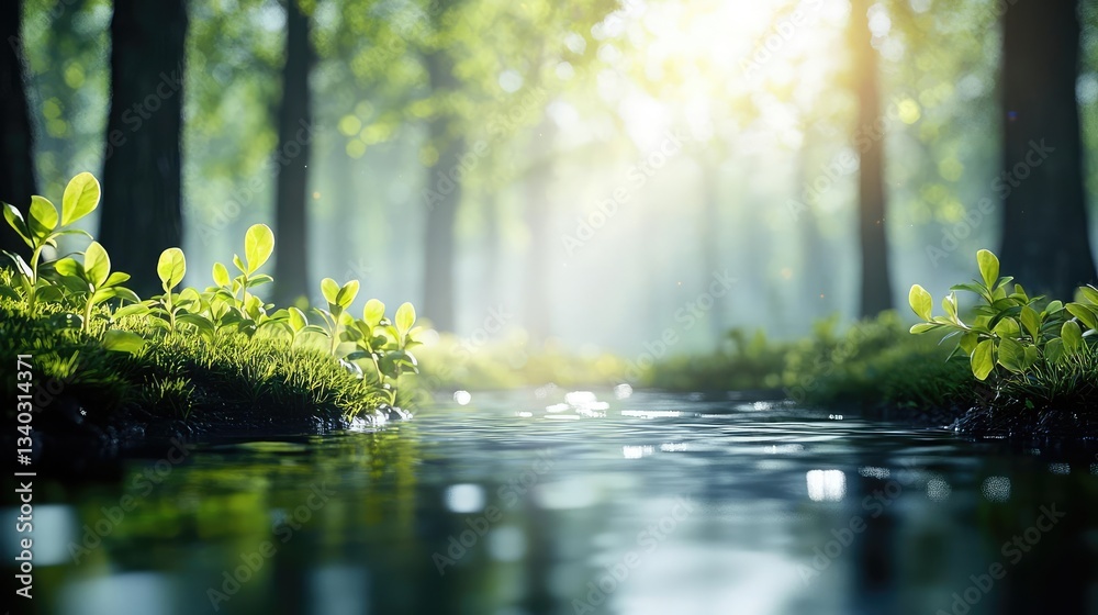 Aufkleber national park scenic landscapes idea. a serene forest scene with a gentle stream surrounded by lush 