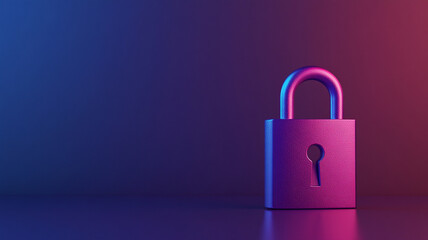 vibrant image of purple padlock on gradient background symbolizes cybersecurity and data protection. lock represents privacy and security in digital context