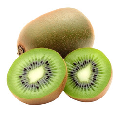 Obraz premium Close-up of whole and halved kiwifruits.