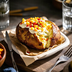 Delicious Turkish Kumpir Baked Potato with Toppings
