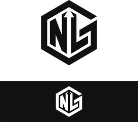 NLG Letter Logo with Arrow Inside Hexagon Lettering Logo