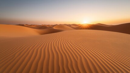 National park scenic landscapes idea. Golden sand dunes under a vibrant sunset, showcasing nature's tranquil beauty.