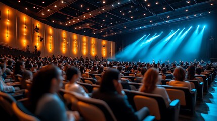 Large audience at a concert in a modern auditorium.