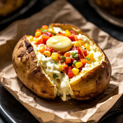 Delicious Turkish Kumpir Baked Potato with Toppings