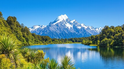 Snow Capped Mountain Reflected in a Calm Lake