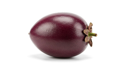 A ripe tamarillo with smooth, deep purple skin and a glossy texture, isolated on a white background. This exotic fruit is known for its tangy-sweet flavor and rich nutritional benefits.