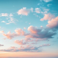 Fototapeta premium Ethereal pink clouds drift across a serene blue sky creating a peaceful and dreamy atmosphere during sunset