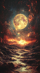 "Full Moon Reflection on Ocean Waters"