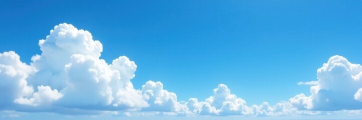 Blue sky with white fluffy clouds in a vast landscape, white cloud, sky