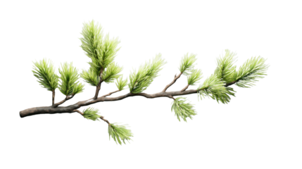 Light green pine tree branch with transparent background