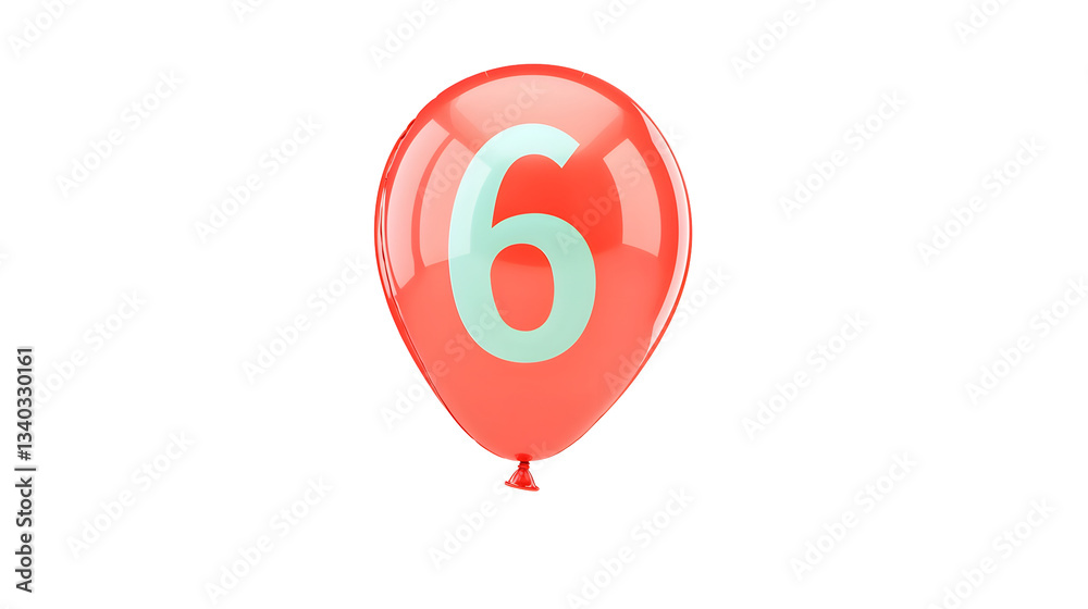 Poster A 3D rendering of a shiny polished red number 6 foil balloon floating with a soft shadow effect against a transparent background