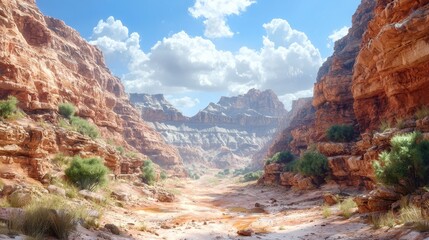 Naklejka premium Exploring the vast desert canyon landscape natural wonders scenic view majestic environment clear skies