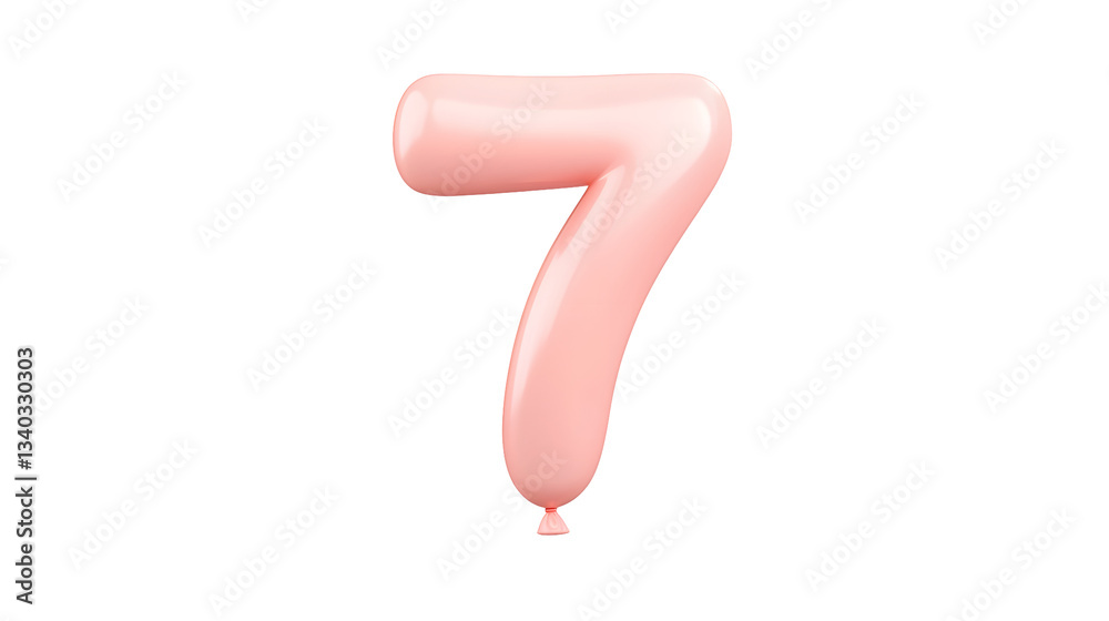 Poster A 3D rendered image of a glossy floating red number 7 balloon with a soft shadow effect on a transparent background