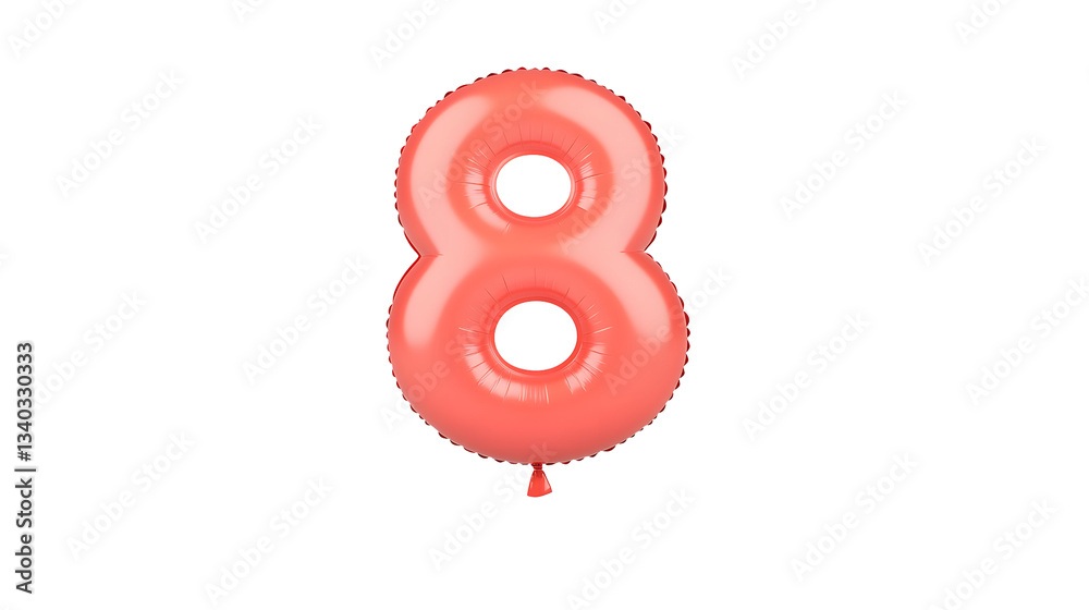 Poster A 3D rendered image of a glossy shiny red foil balloon in the shape of the number 8 floating on a clean white background with a subtle shadow effect