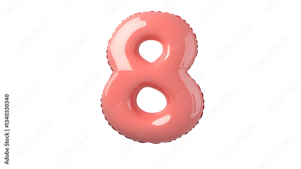 Aufkleber A shiny red foil balloon in the shape of the number 8 floating against a clean transparent background with soft highlights and shadows creating a 3D effect
