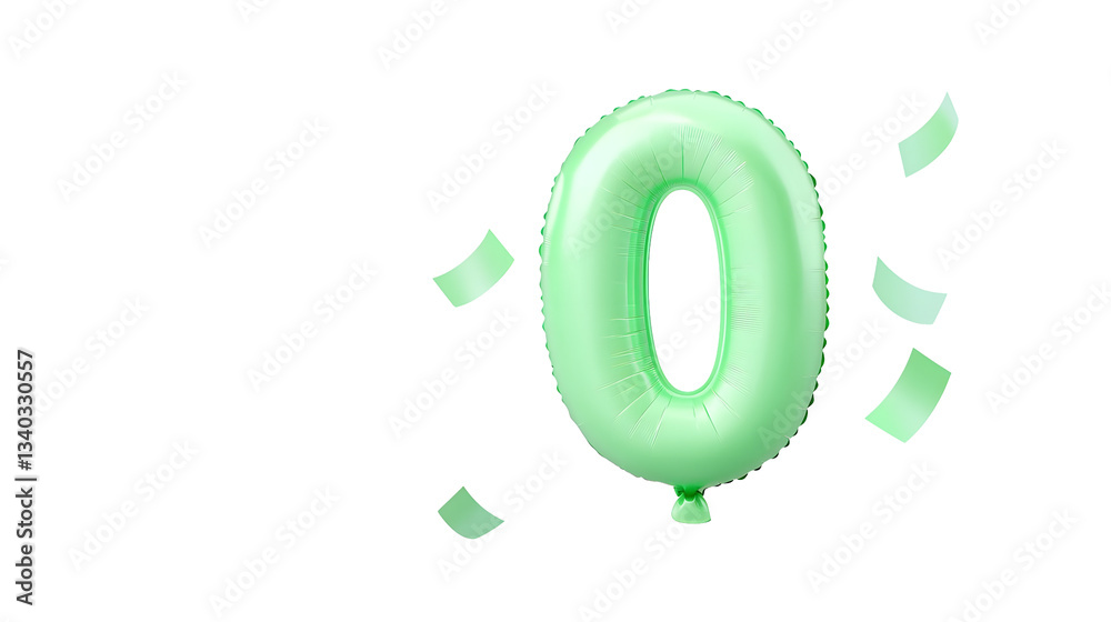 Aufkleber A 3D rendering of a green number 0 foil balloon with a smooth polished surface and highlights appearing to float on a transparent background