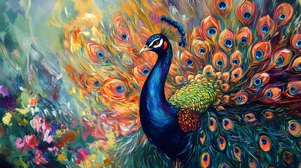 Fototapeta premium A peacock displaying its colorful feathers