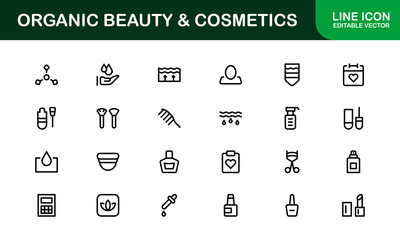 Modern Organic Beauty and Cosmetics Icon Set Vector Illustration. Featuring Natural Ingredients, Skincare, and Eco-Friendly Beauty Symbols