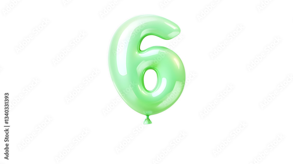 Poster A shiny metallic green number 6 foil balloon with a glossy three dimensional appearance floating effortlessly in a transparent background