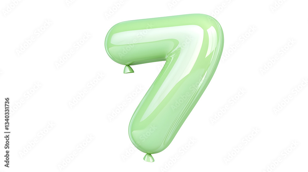 Aufkleber A 3D rendering of a vibrant green number 7 foil balloon with a smooth polished surface and highlights floating with a soft shadow effect against a transparent background