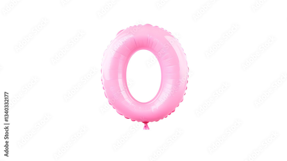 Aufkleber A bright shiny pink foil balloon in the shape of the number 0 floating independently with a reflective metallic surface  The lighting creates soft highlights and shadows