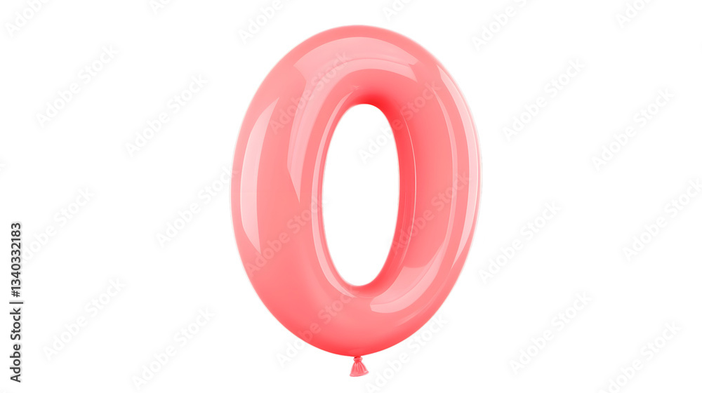 Aufkleber a shiny inflated pink foil balloon shaped like the number zero with a reflective metallic surface th