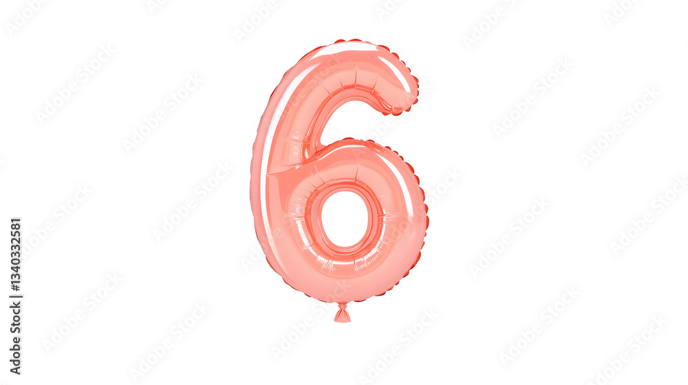 Aufkleber a metallic pink number 6 foil balloon floating in mid air with reflections and smooth lighting creat