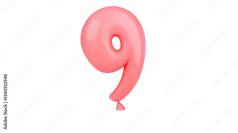 Fototapete vibrant pink foil balloon in the shape of the number 9 with a reflective metallic finish floating ef