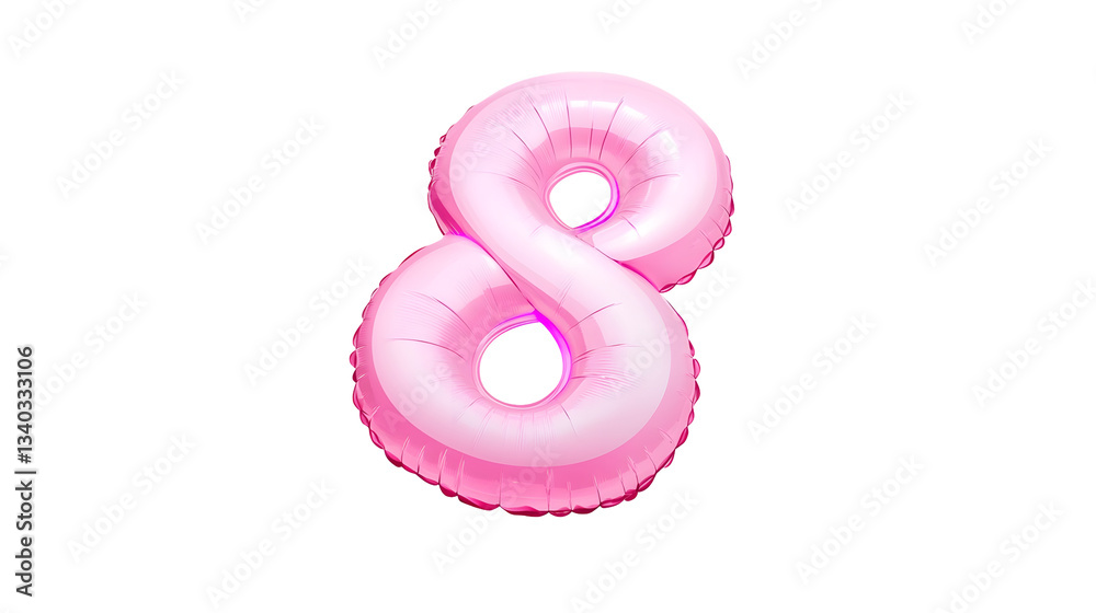 Fototapete a glossy metallic pink foil balloon in the shape of the number 8 with a smooth reflective surface an