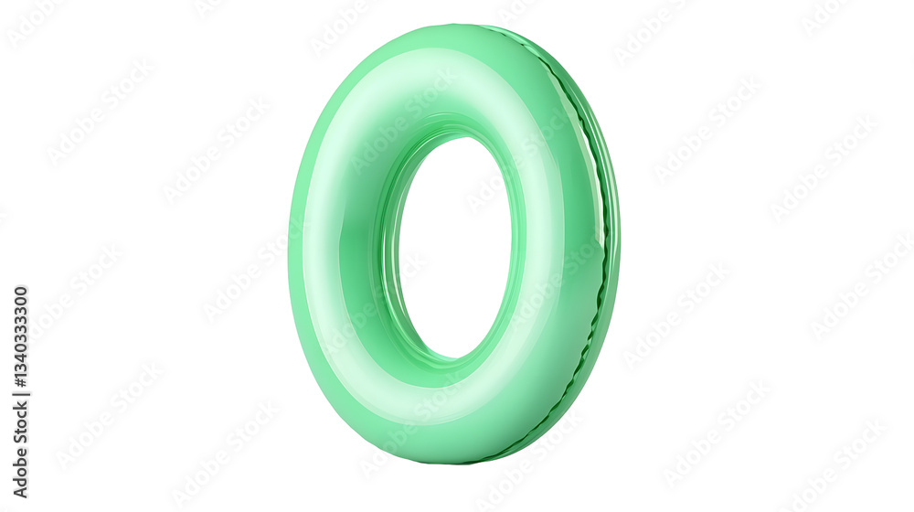 Poster A glossy luminescent green balloon in the shape of a smooth rounded ring or circular shape isolated on a transparent background