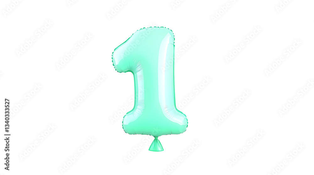 Aufkleber a vibrant blue helium foil balloon shaped as the number 1 perfectly inflated with soft highlights an
