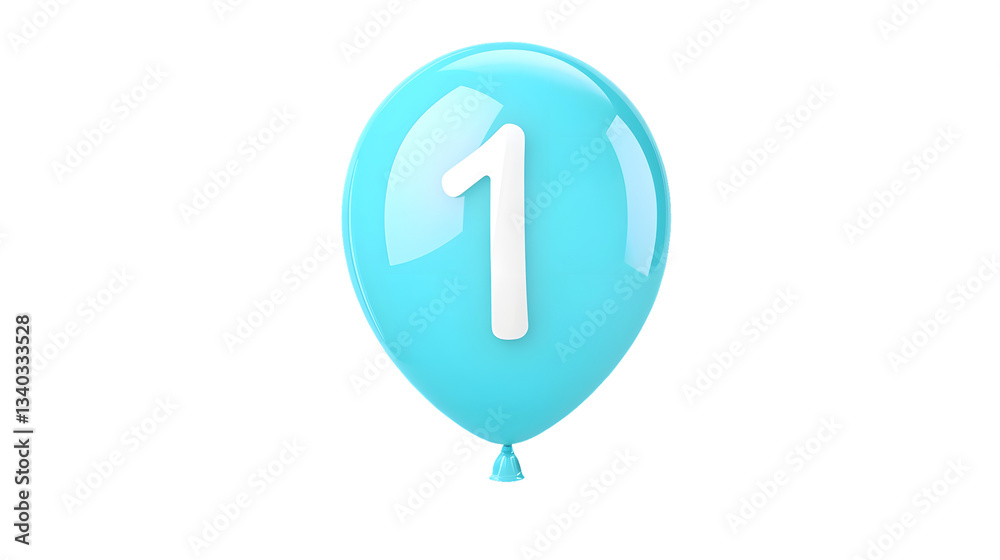 Fototapete a glossy shiny blue metallic balloon in the shape of the numeral 1 with a sleek reflective surface a