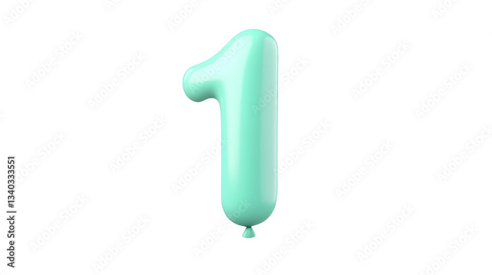 Aufkleber floating glossy metallic blue number 1 balloon with a smooth surface isolated on a transparent cutou