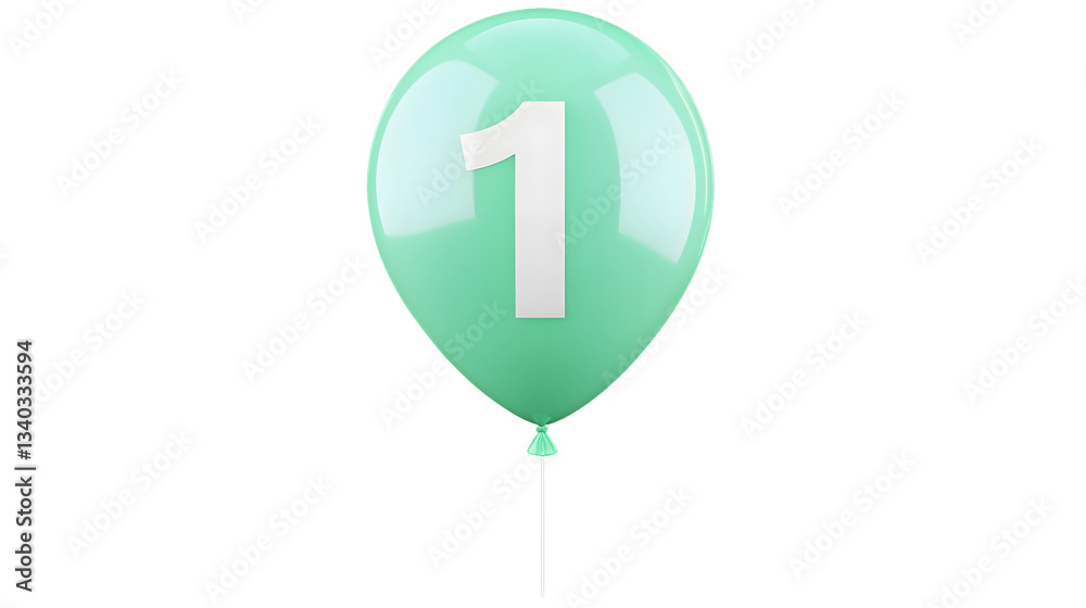 Poster A metallic blue number 1 balloon with a smooth glossy surface floating weightlessly against a transparent background with a clean minimalist design
