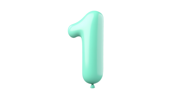 Floating glossy metallic blue number 1 balloon with a smooth surface isolated on a transparent cutout background - Powered by Adobe