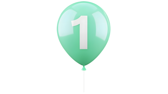 A metallic blue number 1 balloon with a smooth glossy surface floating weightlessly against a transparent background with a clean minimalist design