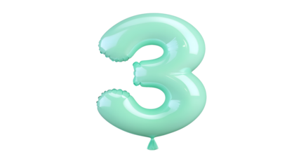 A vibrant seamlessly inflated green balloon in the shape of the number 3 with a glossy reflective surface and a clean minimalist appearance against a neutral background