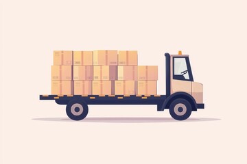 Naklejka premium Delivery truck loaded with boxes in urban setting conceptual graphic illustration