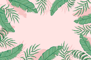 tropical leaves border illustration. best for greetings card, wedding card or invitation