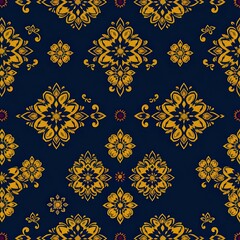 Deep Navy Background Adorned with Elegant Gold and Burgundy Designs - Generative AI