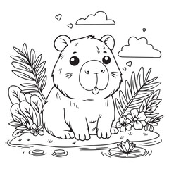 Cute illustration of capybara for coloring children 