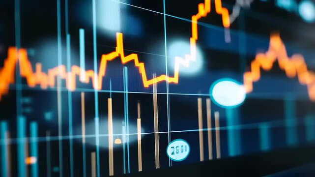 Close-up view of a stock market graph displaying fluctuating trends and data analysis